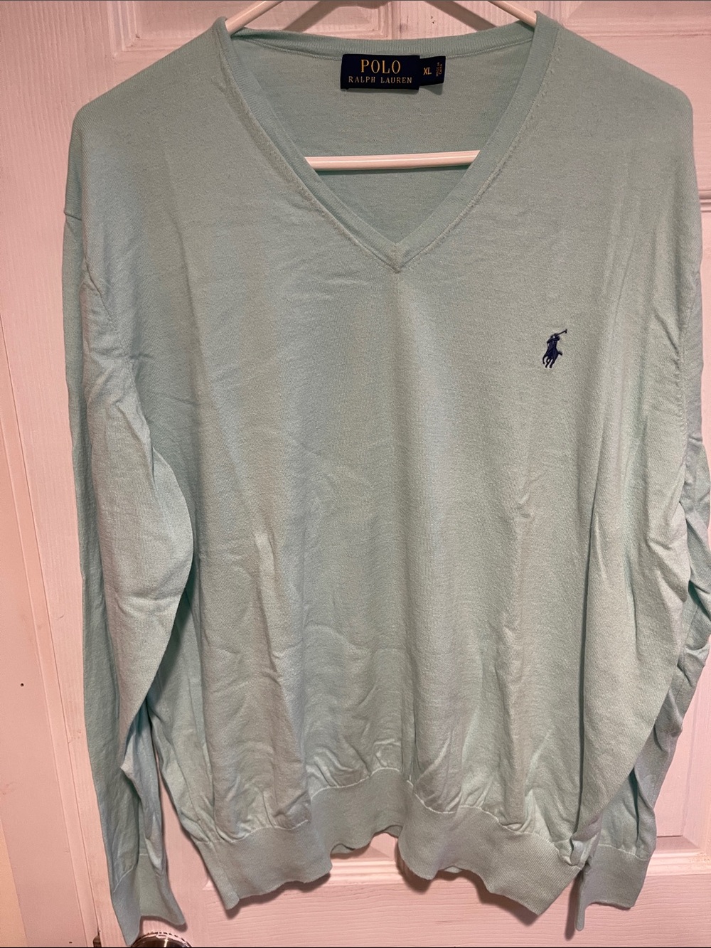 Polo by Ralph Lauren Men’s V-Neck Sweater - Mint Green with Navy Logo
